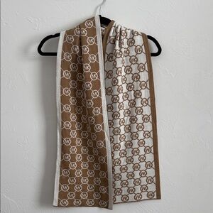 Michael Kors Tan and White Logo Scarf